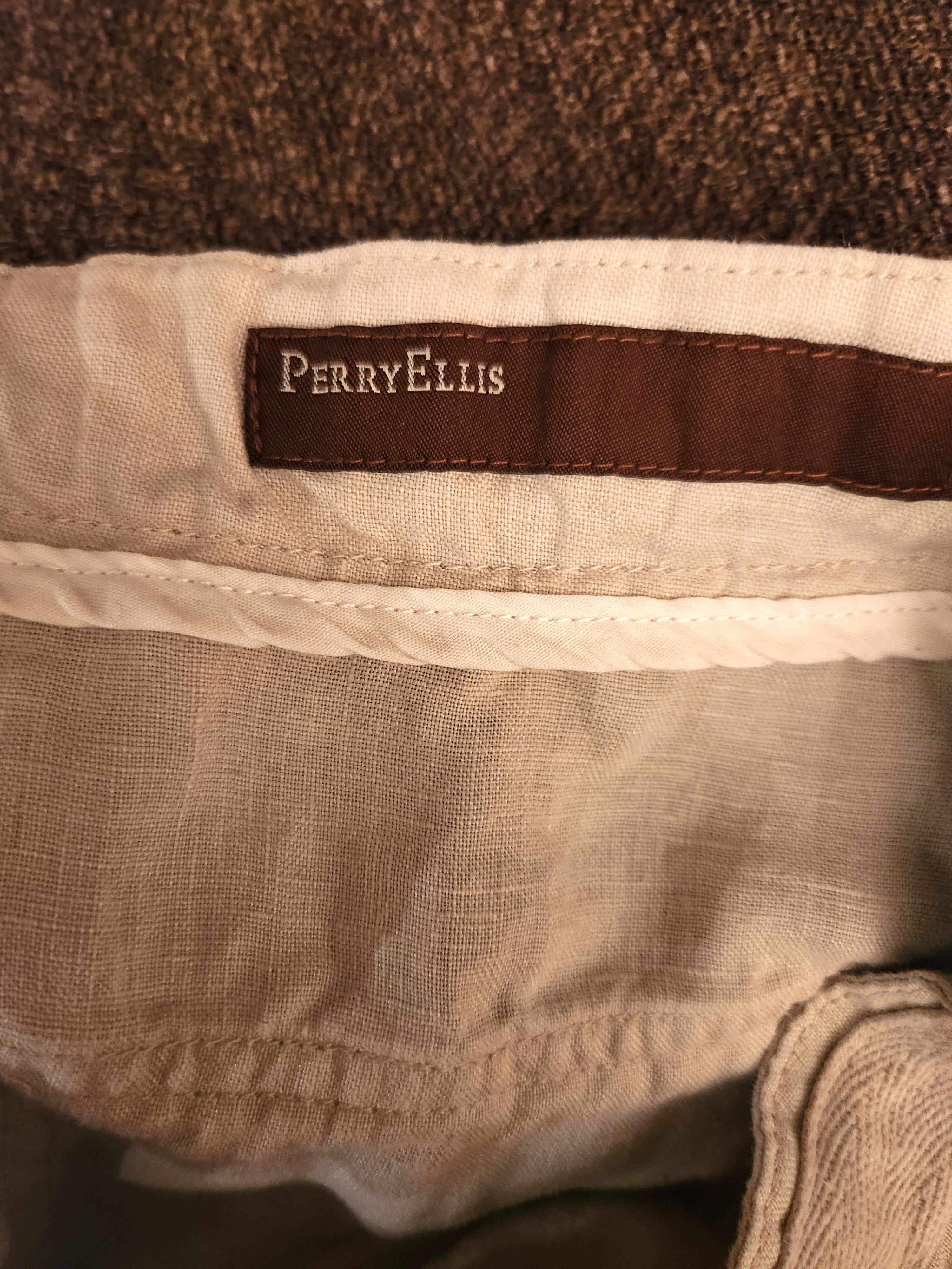 Perry Ellis Men's 100% Linen Tan Drawstring Flat Front Pants Size US 36 / EU 52 - 3 Thumbnail