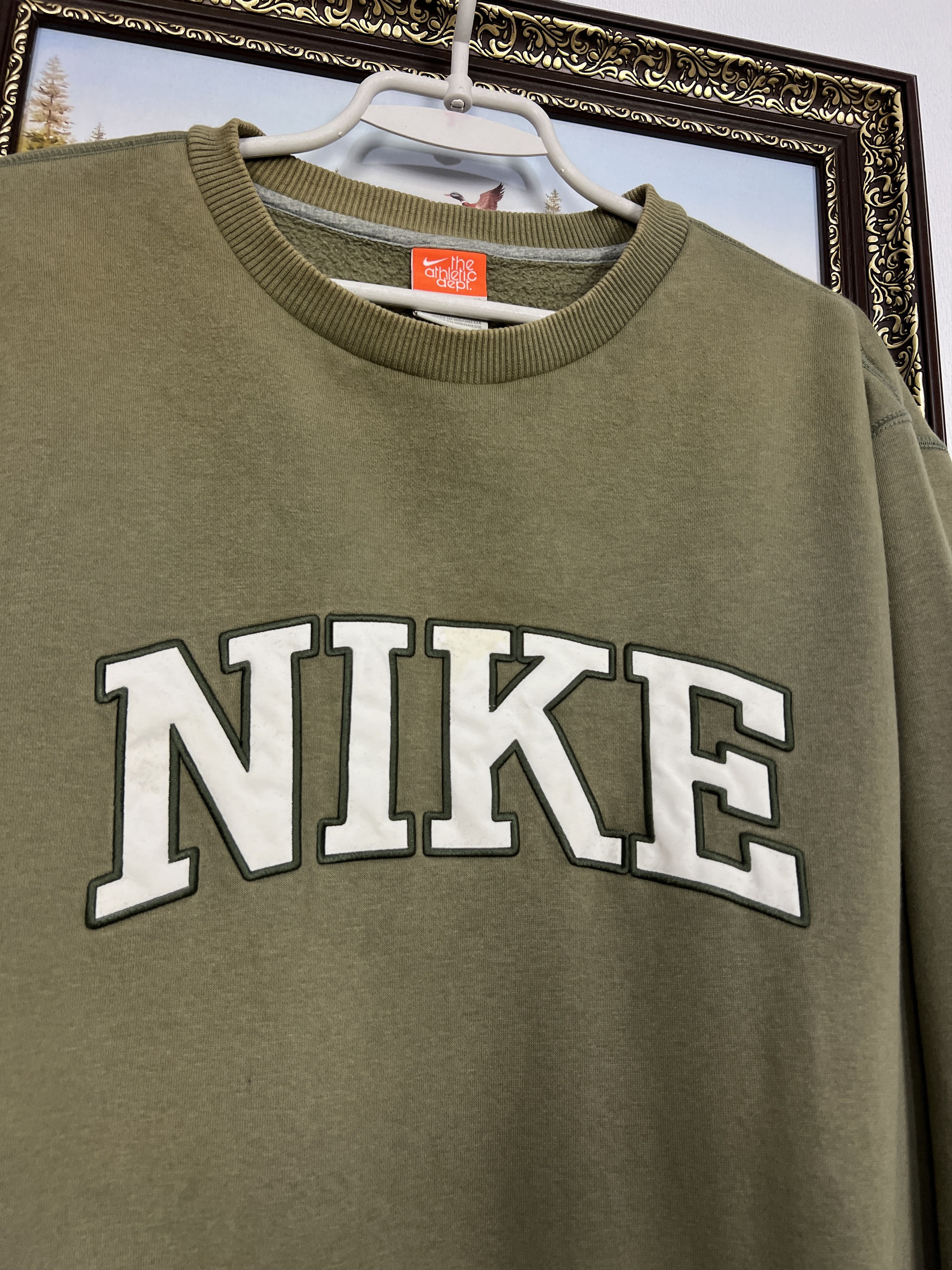 Nike Vintage Big Logo Spell Out Swoosh Sweatshirt Khaki Crewneck Size US XL / EU 56 / 4 - 3 Thumbnail