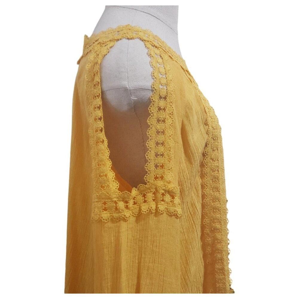 Designer CT1812 Yellow Open Shoulder Lace Long Sleeve Blouse M Size M / US 6-8 / IT 42-44 - 3 Thumbnail