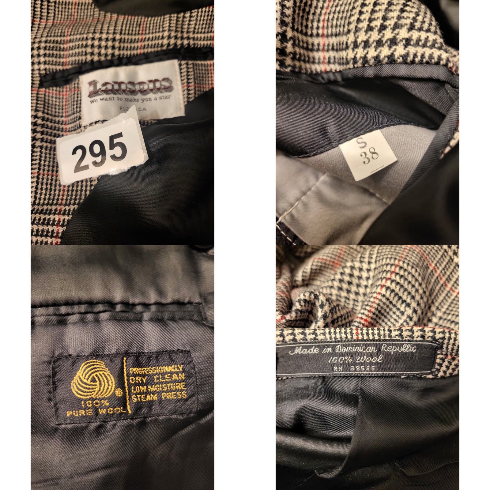 Doublet VINTAGE lansons Blazer Men 38S Double Breasted Peak Lapel Plaid Wool Silk Polyester Blazer Short Length Black Red White 90s Sports Mens Size 38R - 8 Thumbnail
