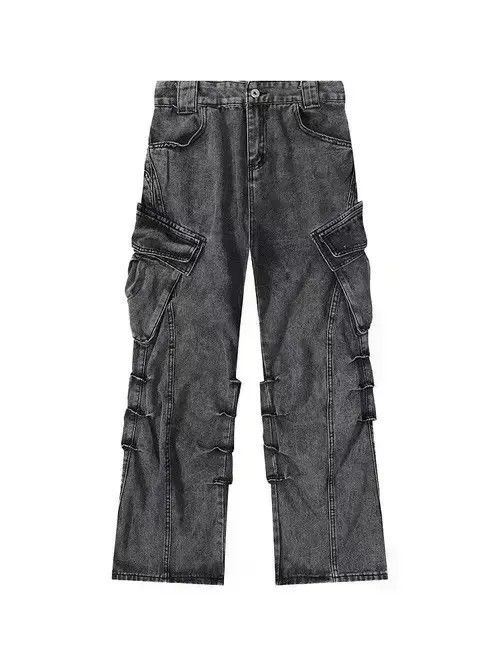 Japanese Brand Retro washed distressed stacked cargo jeans Size US 32 / EU 48 - 4 Thumbnail