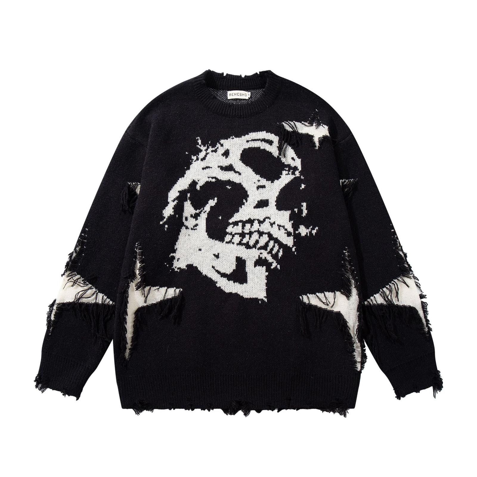 Japanese Brand Skull Distressed Knit Sweater, Oversized Skeleton Pullover Size US M / EU 48-50 / 2 - 2 Thumbnail