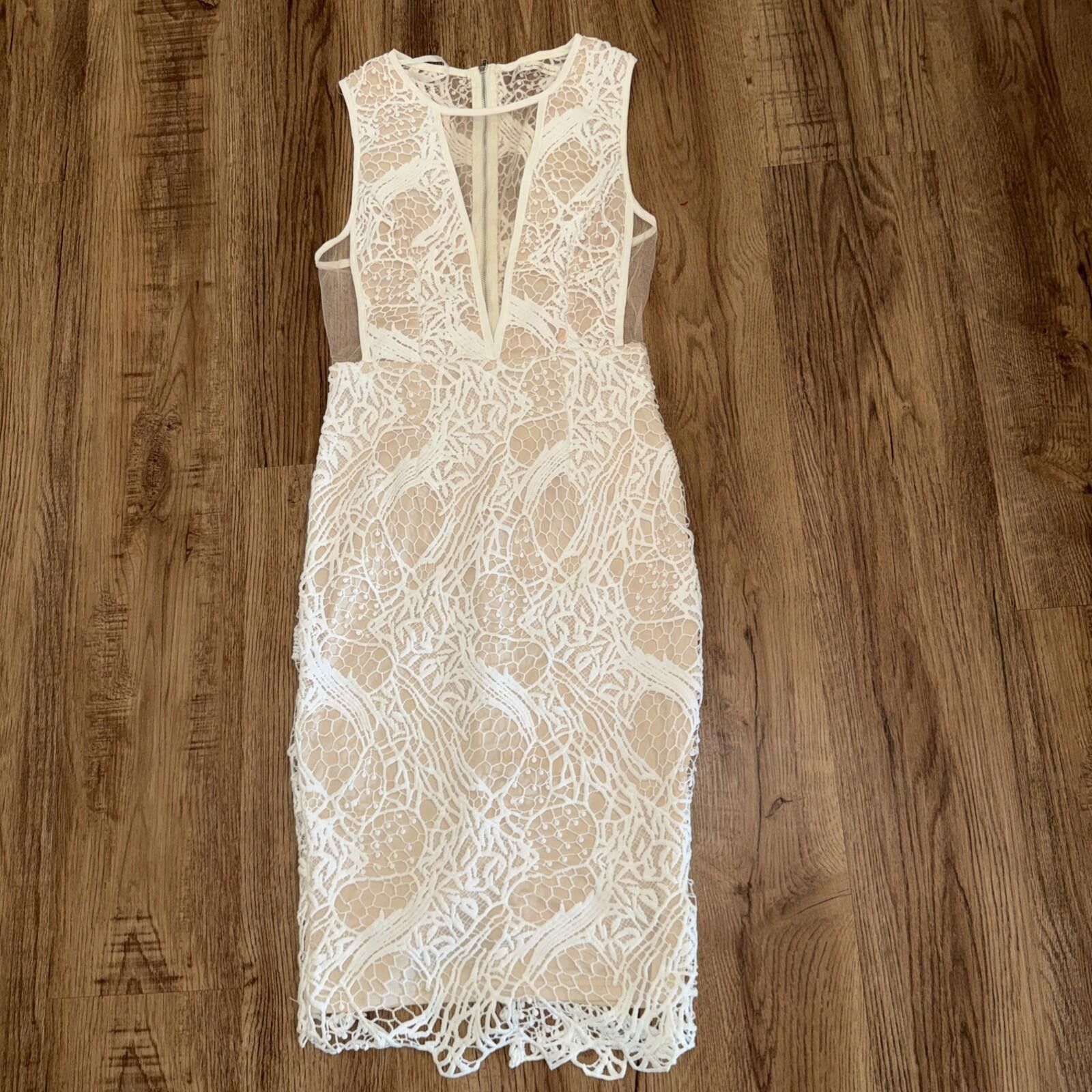 Other Here Comes the Sun Crochet Lace Midi Dress White Nude Fitted Size S / US 4 / IT 40 - 3 Thumbnail
