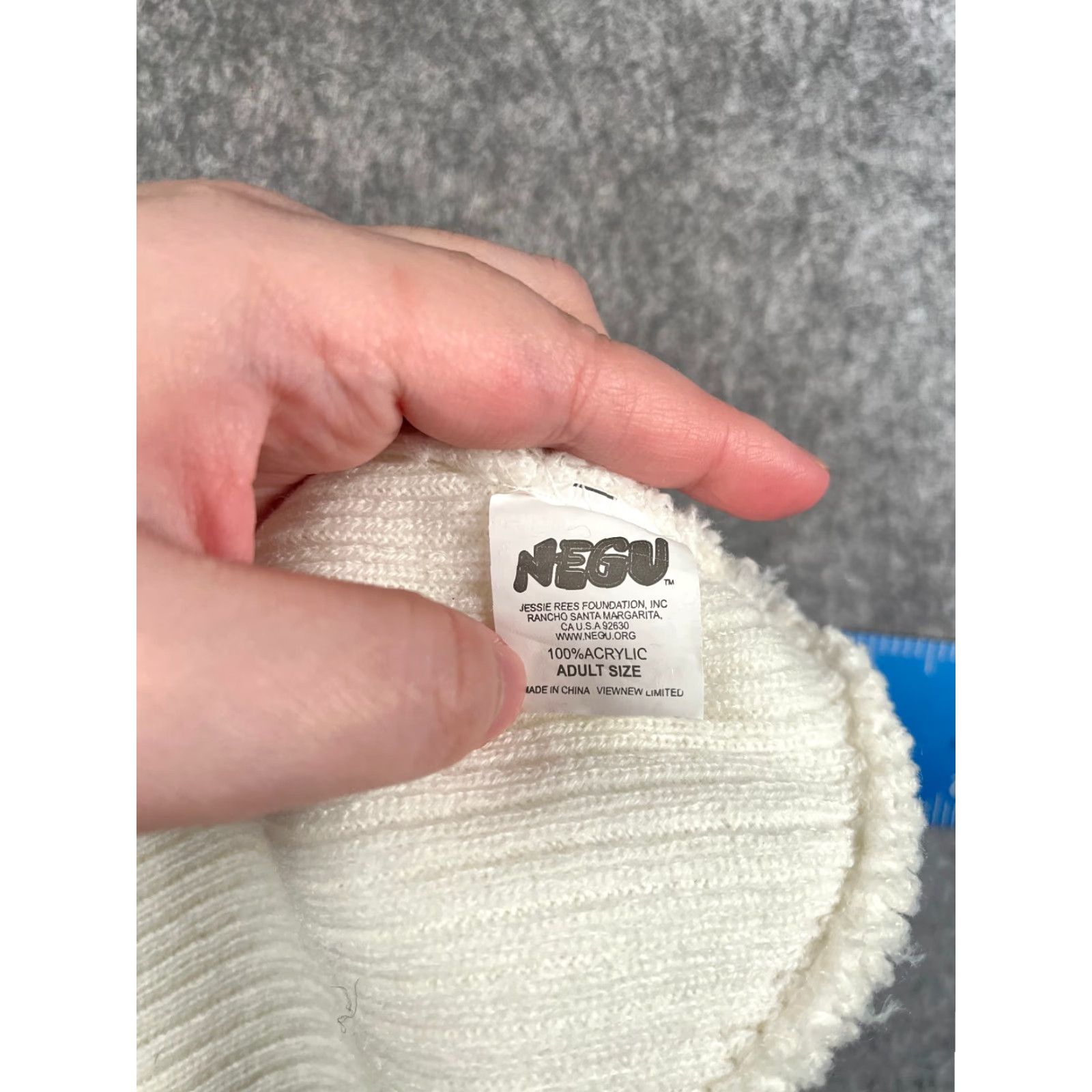 Vintage Negu Beanie Toque Adult One Size White Ribbed Knit 100% Acrylic Fight Cancer Size ONE SIZE - 7 Thumbnail