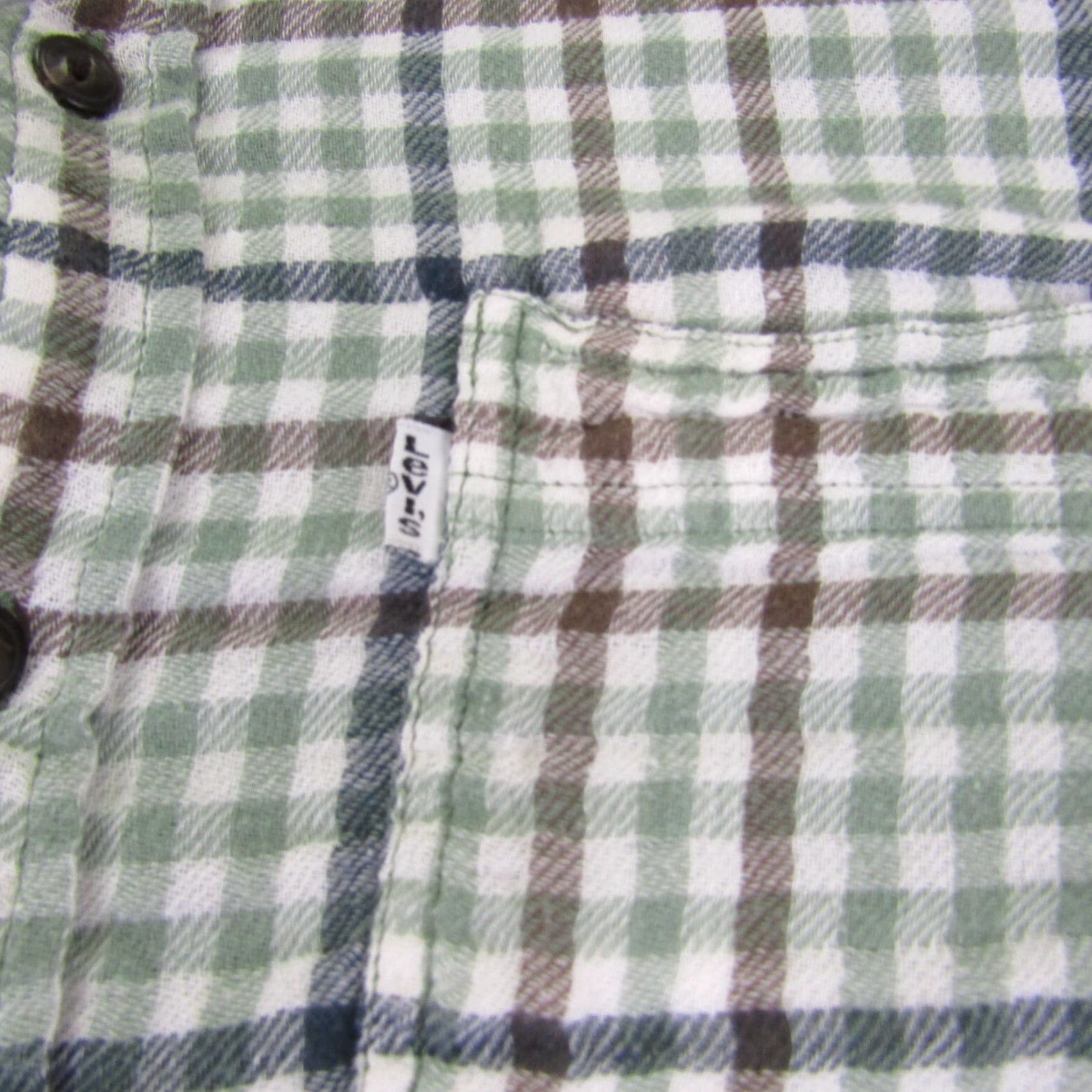 Levi's Levis Shirt Mens Large Green Brown White Tab Check Flannel Button Up Regular Fit Size US L / EU 52-54 / 3 - 3 Thumbnail