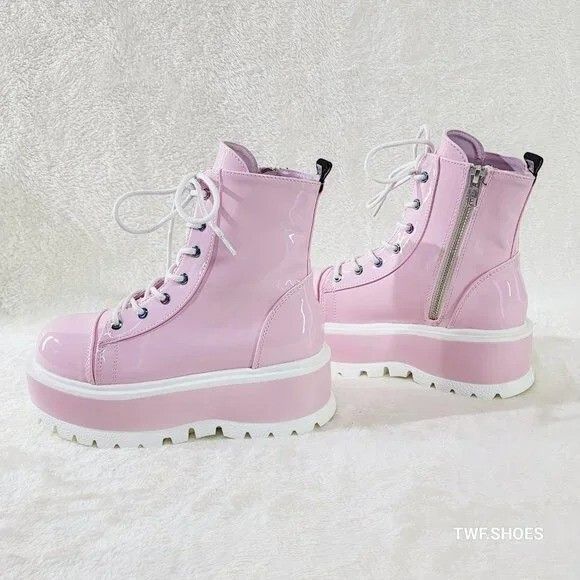 Other Pink Hologram Platform Combat Ankle Boots Punk Rave Festival Size US 8 / IT 38 - 7 Thumbnail