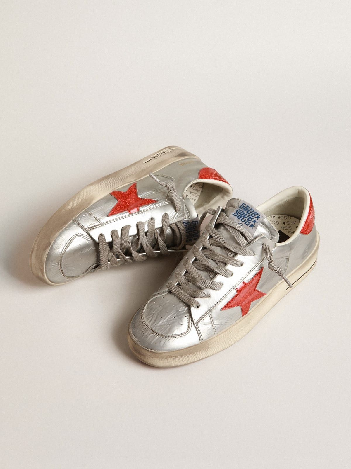 Golden Goose o1w1db10425 Stardan Low-Top Sneakers in Silver/Red Size US 9 / IT 39 - 2 Thumbnail