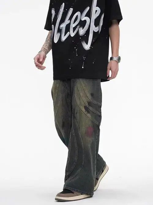 Jean Vintage Washed Graffiti Micro Flared Heavy Duty Jeans Size US 32 / EU 48 - 3 Thumbnail