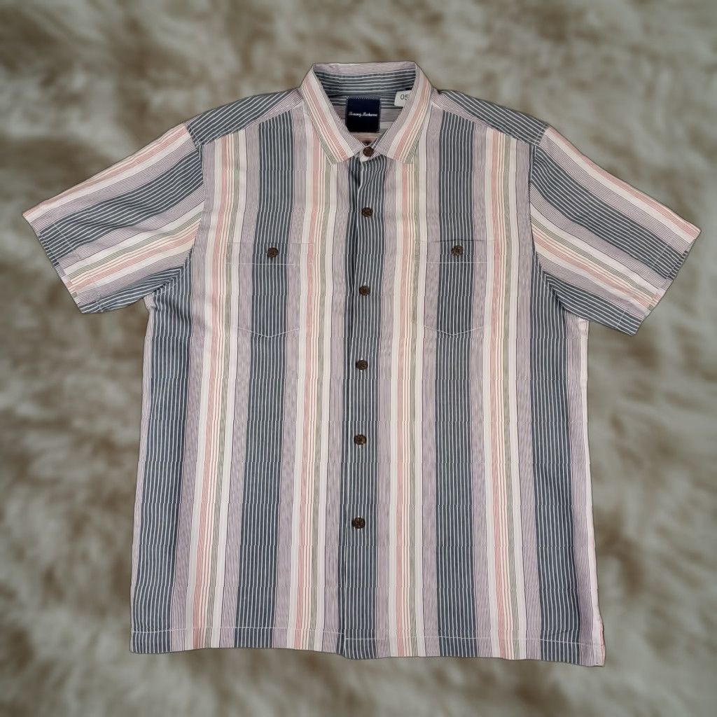 Tommy Bahama Tommy Bahama Button-Up Shirt Mens XL Blue Striped Silk Short Sleeve Tropical Size US XL / EU 56 / 4 - 1 Thumbnail