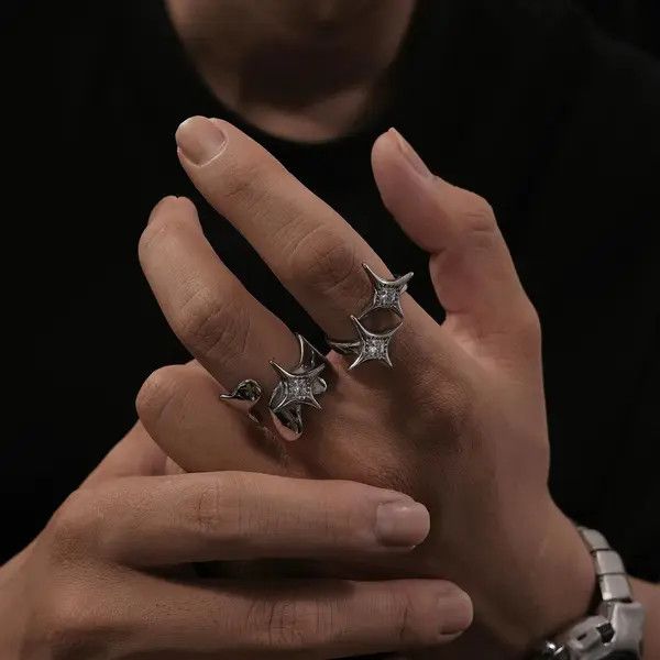 Jewelry Silver Gothic Spike Rings, Adjustable Metal Rings Size ONE SIZE - 2 Thumbnail