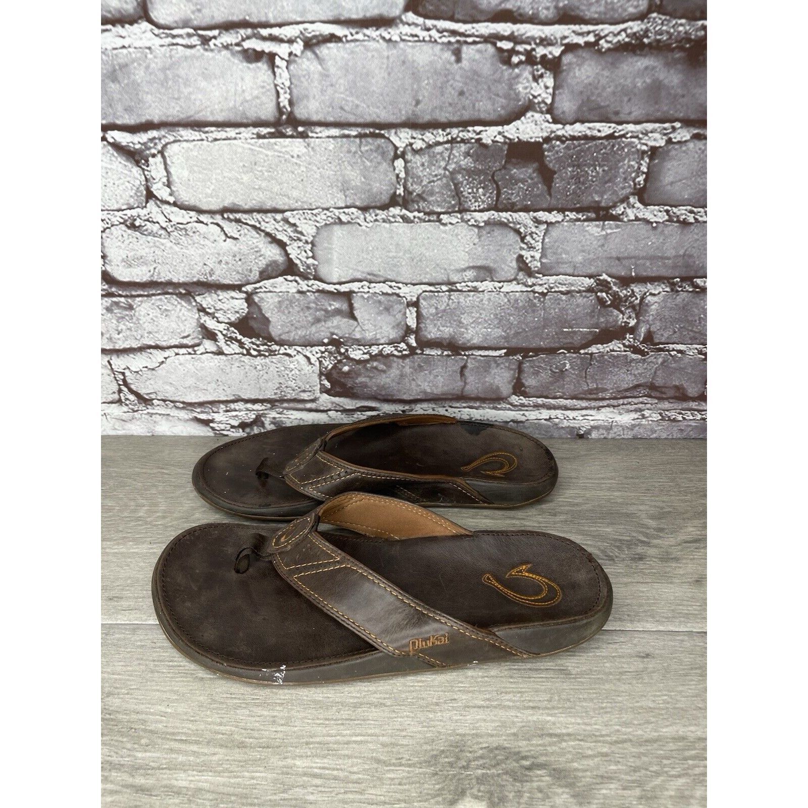 Olukai Olukai Nui-M Brown Leather Flip Flops Beach Sandals Men Sz 9 Size US 9 / EU 42 - 15 Thumbnail