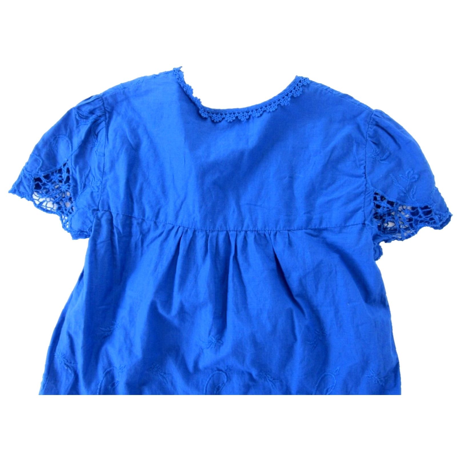 Anthropologie Vanessa Virginia Anthropologie Cotton Blue Embroidered V-Neck Peasant Blouse 2 Size XS / US 0-2 / IT 36-38 - 5 Thumbnail