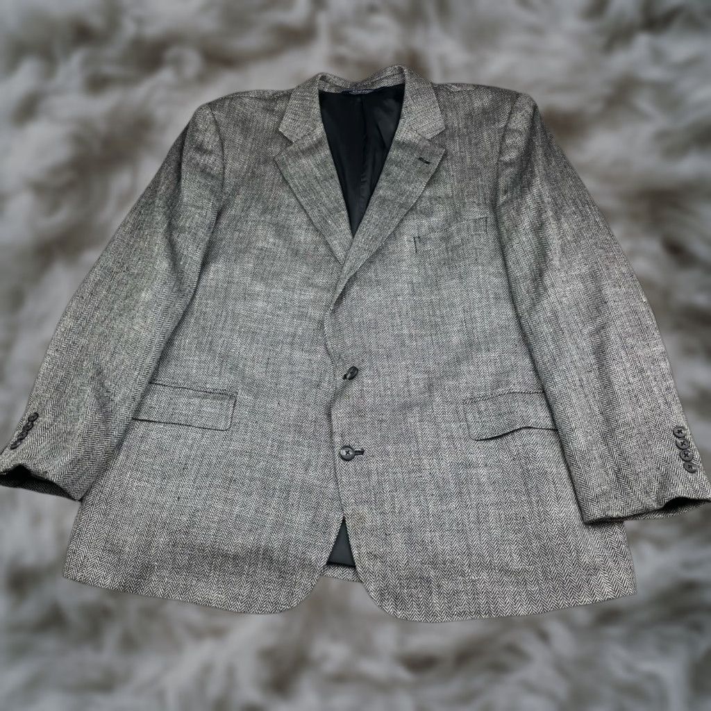 Stafford Stafford Men’s Blazer Jacket Gray Herringbone 100% Silk 2-Button 48R Size 48R - 1 Thumbnail