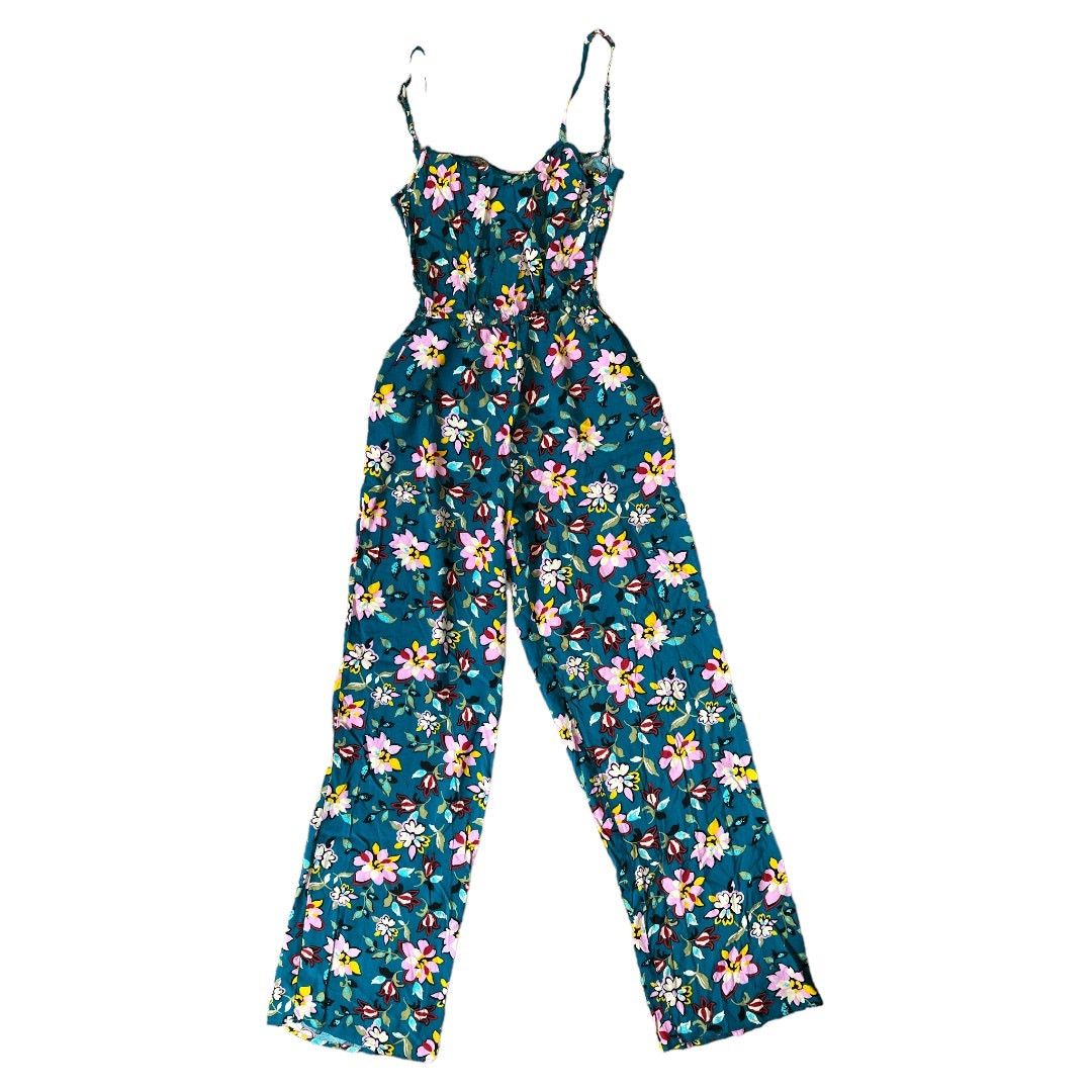 Other KINGSTON GREY Teal Floral Print Wide Leg Jumpsuit, XXS Size 24" / US 00 / IT 34 - 5 Thumbnail