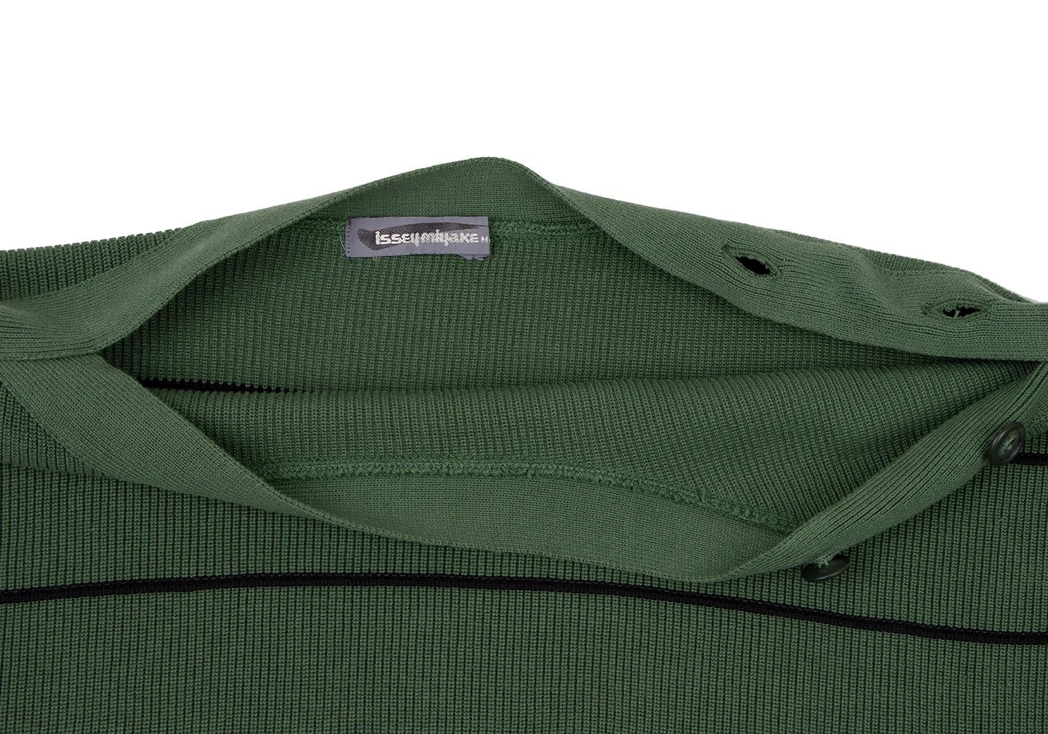 Issey Miyake Shoulder Button Striped Knit Sweater Green Black F Size US M / EU 48-50 / 2 - 5 Thumbnail