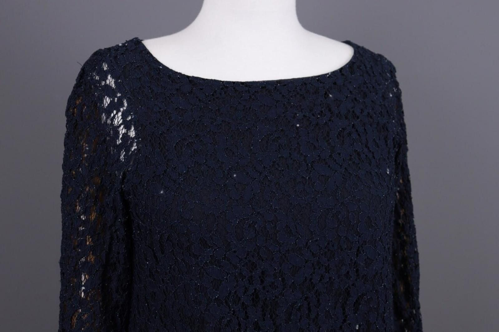 Designer Claudie Pierlot Blue Floral Mesh Evening Midi Dress Size 38 Size M / US 6-8 / IT 42-44 - 5 Thumbnail