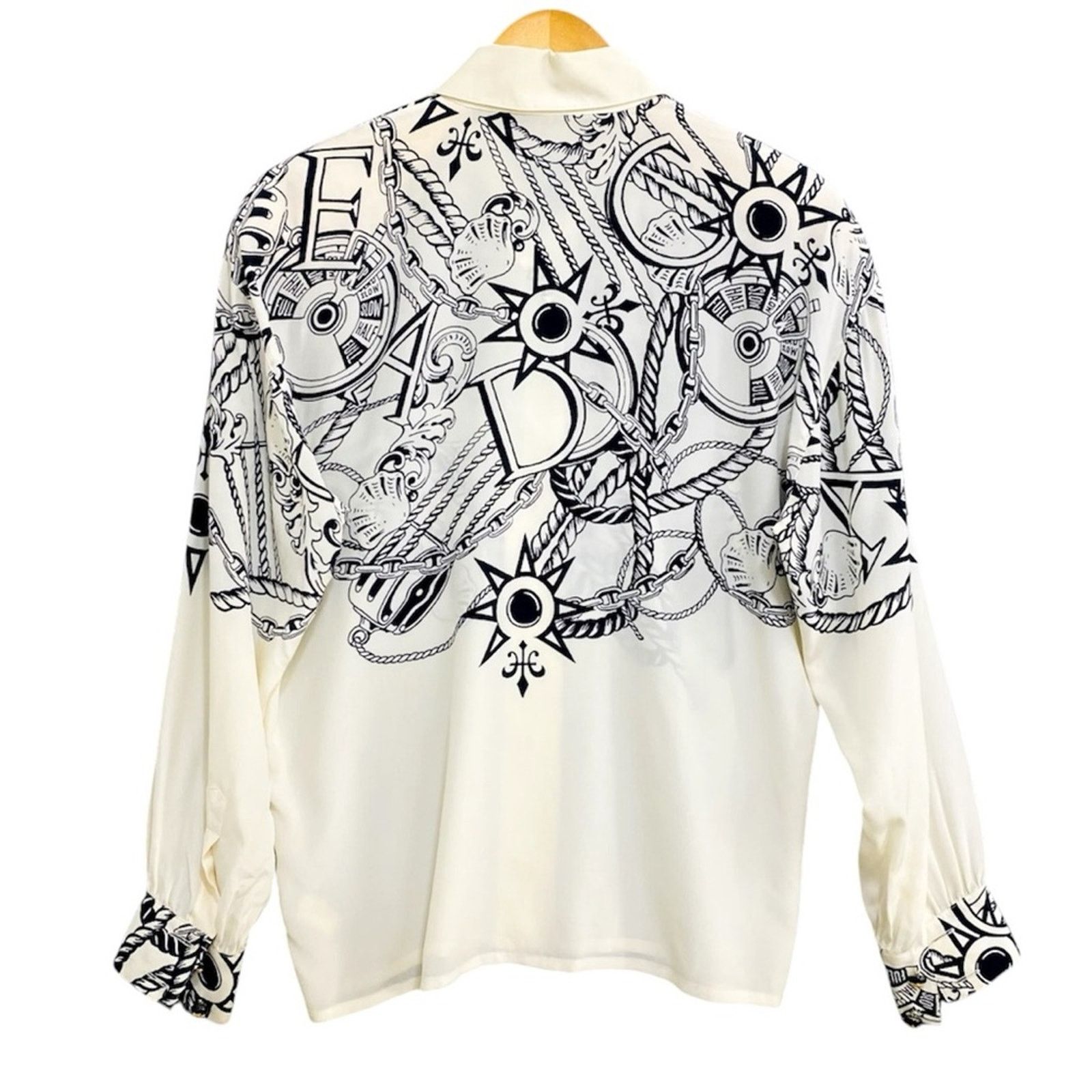 Escada 90s Vintage ESCADA Nautical Print Black & White Silk Blouse Size S / US 4 / IT 40 - 3 Thumbnail