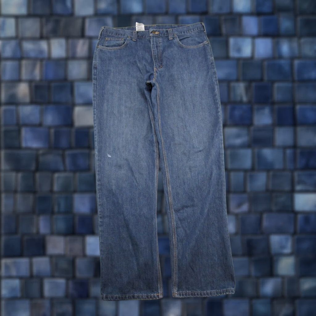 Carhartt Carhartt Jeans Mens 38x34 Blue Denim Relaxed Fit Work Wear 101483-968 Denim Jeans Mens Regular Blue 38x34 Modern Southwestern Logo Cowboy Workwear Size US 38 / EU 54 - 1 Thumbnail