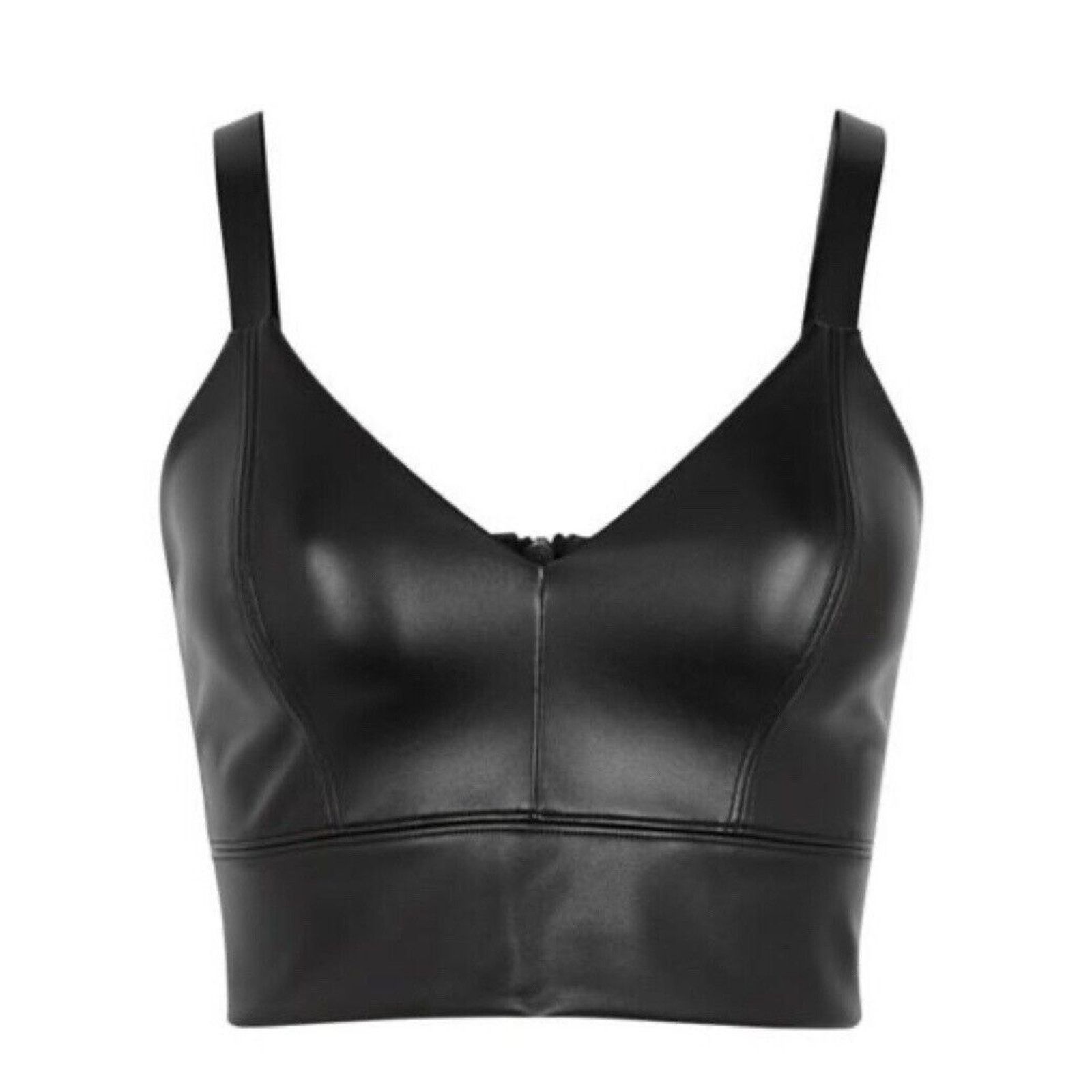 Wolford Wolford Black Emma Leather VNeck Back Zip Bralette Crop 4 Size S / US 4 / IT 40 - 1 Thumbnail
