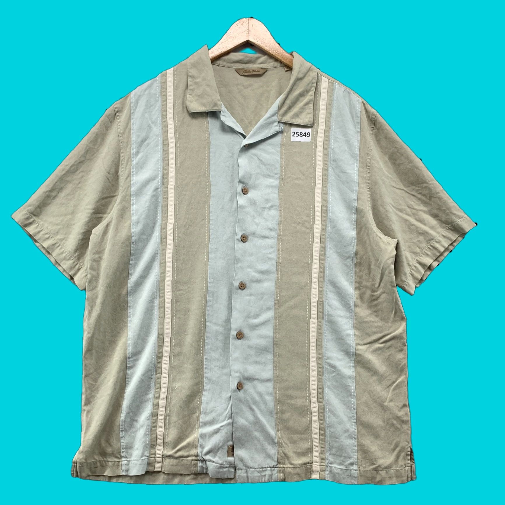 Vintage Paradise Collection 100% Silk Camp Shirt White Beige Striped Mens Large L Short Sleeve Button-Up Shirt Size US L / EU 52-54 / 3 - 1 Thumbnail