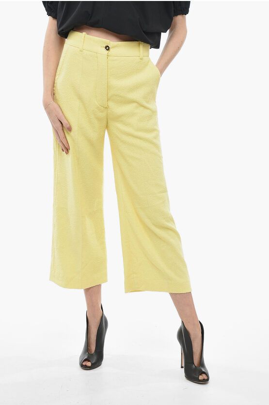 image of Patou Cotton Blend Iconic Cropped Fit Pants in Yellow, Women's (Size 27)
