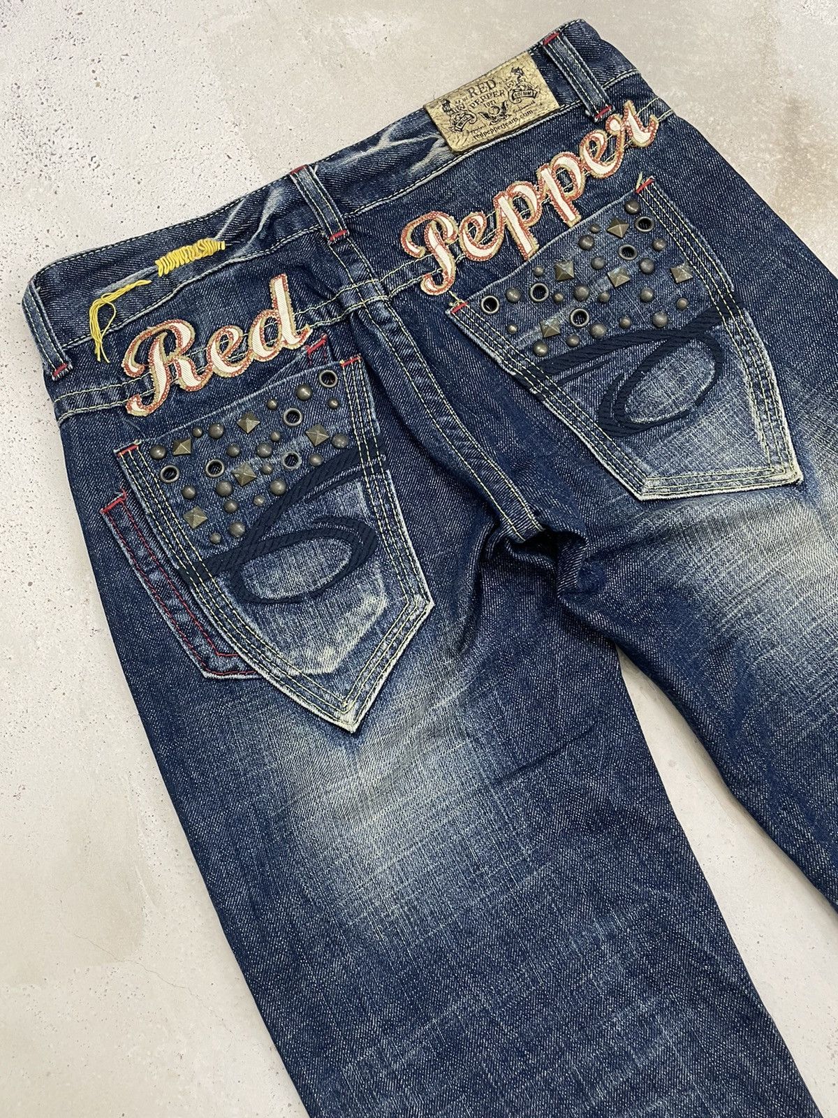 Red Pepper Heavy Stich Whisker Studded Flare Denim