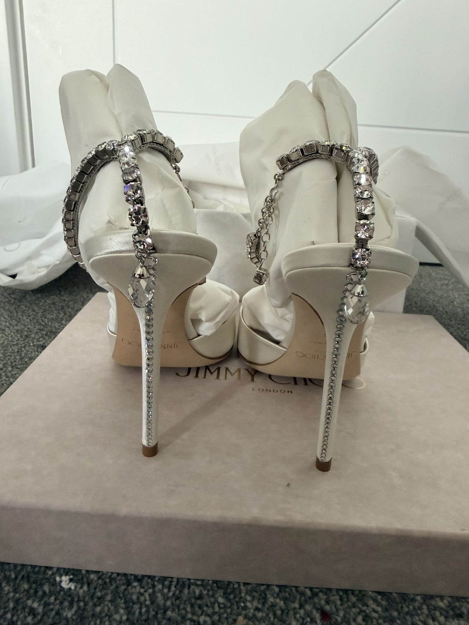 Jimmy Choo Jimmy Choo Saeda 100 l 39 EU Ivory/Crystal Size US 9 / IT 39 - 3 Thumbnail