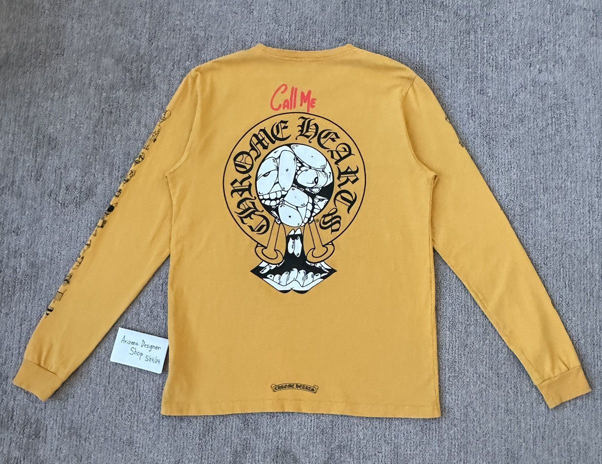 image of Chrome Hearts Yellow Matty Boy ‘Call Me’ Long Sleeve, Men's (Size Large)
