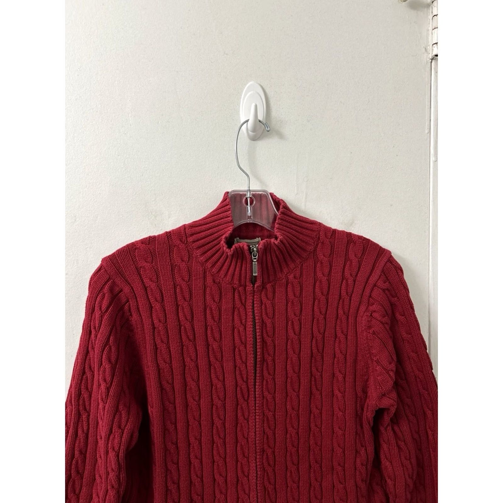 Vintage LL Bean Sweater Cardigan Womens Size M Red Full Zip Cable Knit Mock Neck Long Sleeve 0FBH1 Size M / US 6-8 / IT 42-44 - 2 Thumbnail