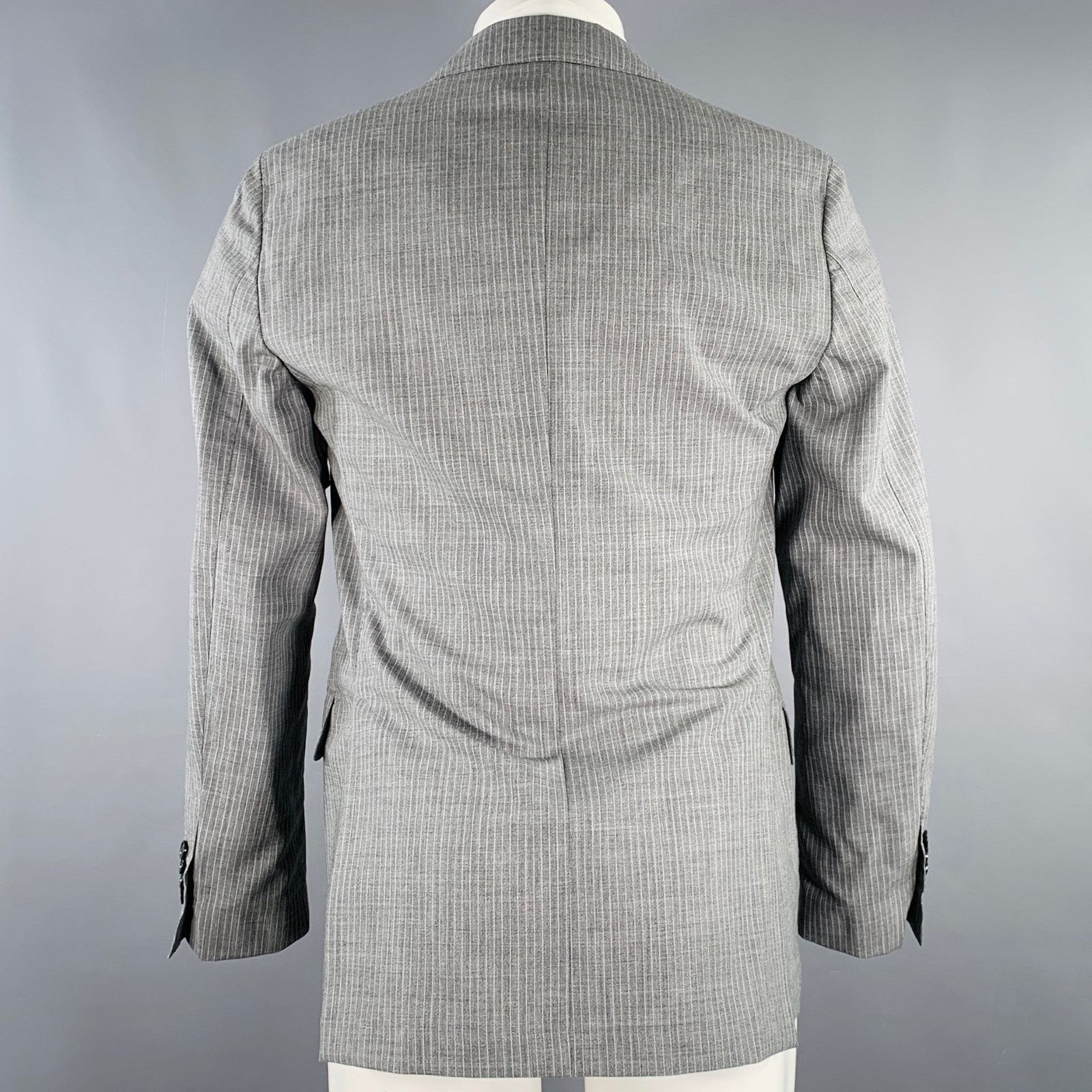 Lardini Size 38 Grey White Stripe Wool Notch Lapel Sport Coat Size 38R - 3 Thumbnail