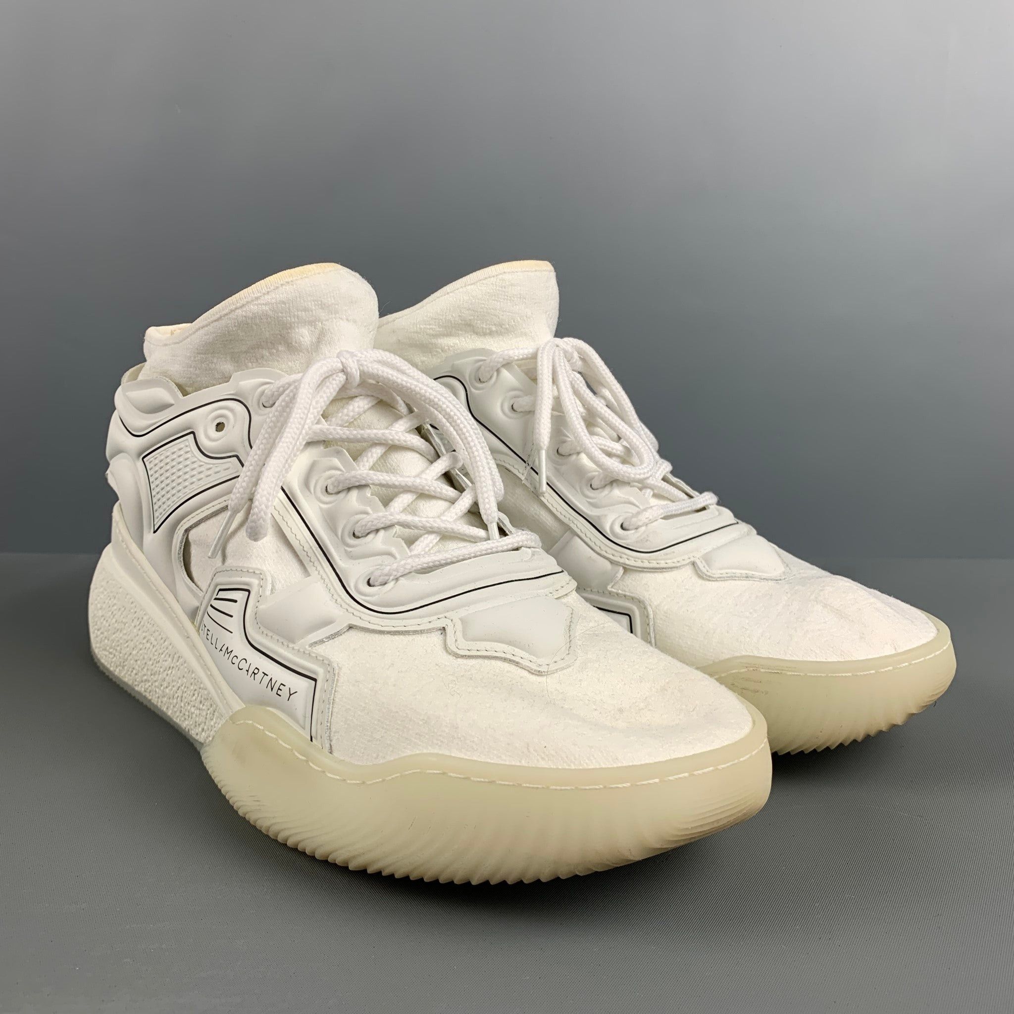 image of Stella Mccartney White Black Contrast Trim Rubber Wedge Sneakers, Men's (Size 11)