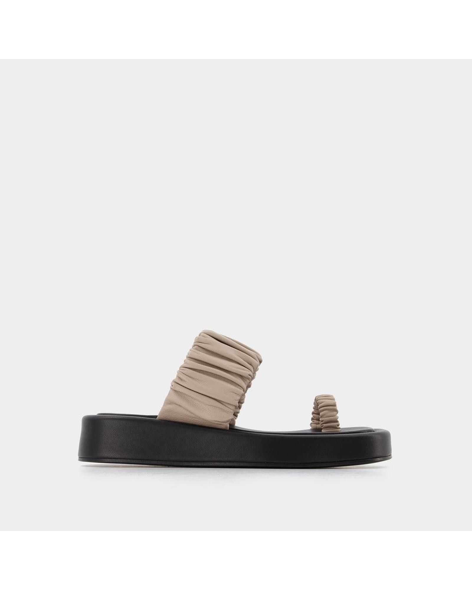 image of Elleme Platform Slides - Leather - Slip On - Open Toe in Beige, Women's (Size 8)