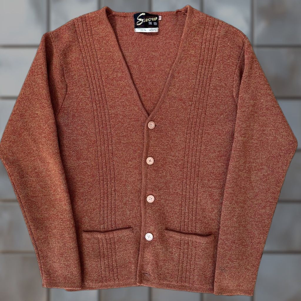 Vintage VINTAGE Snow Cardigan Orange Wool Sweater 60s Winter Outerwear Women S Slim Cardigan 80s Thomas & Friends Angel Pattern Buttons Size S / US 4 / IT 40 - 1 Thumbnail