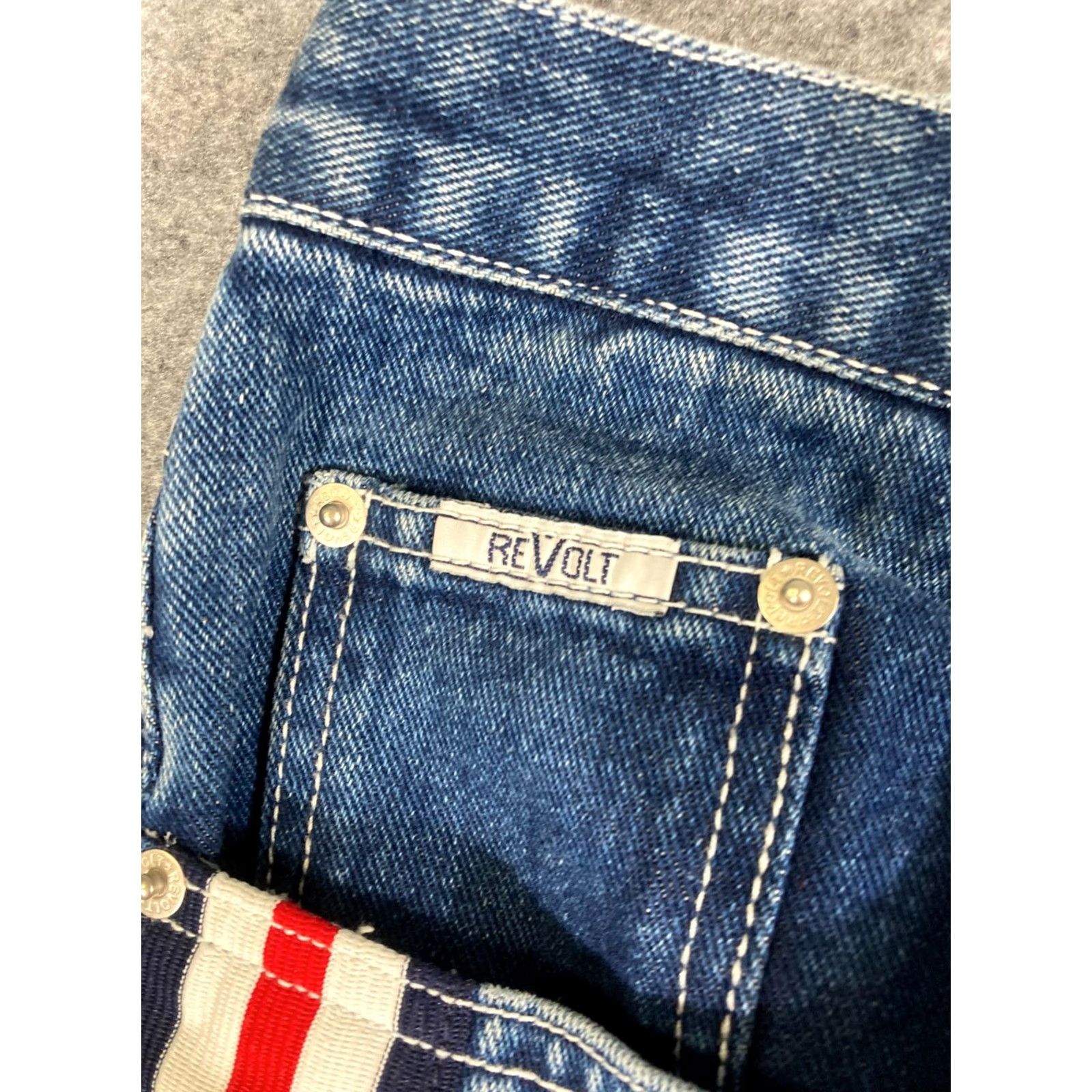 Denime Revolt Bootcut Womens Jeans 22 Blue Denim Striped Straight Leg Waistband Pockets Jeans 90s Womens (Plus) Blue Size 40" / US 18 - 5 Thumbnail