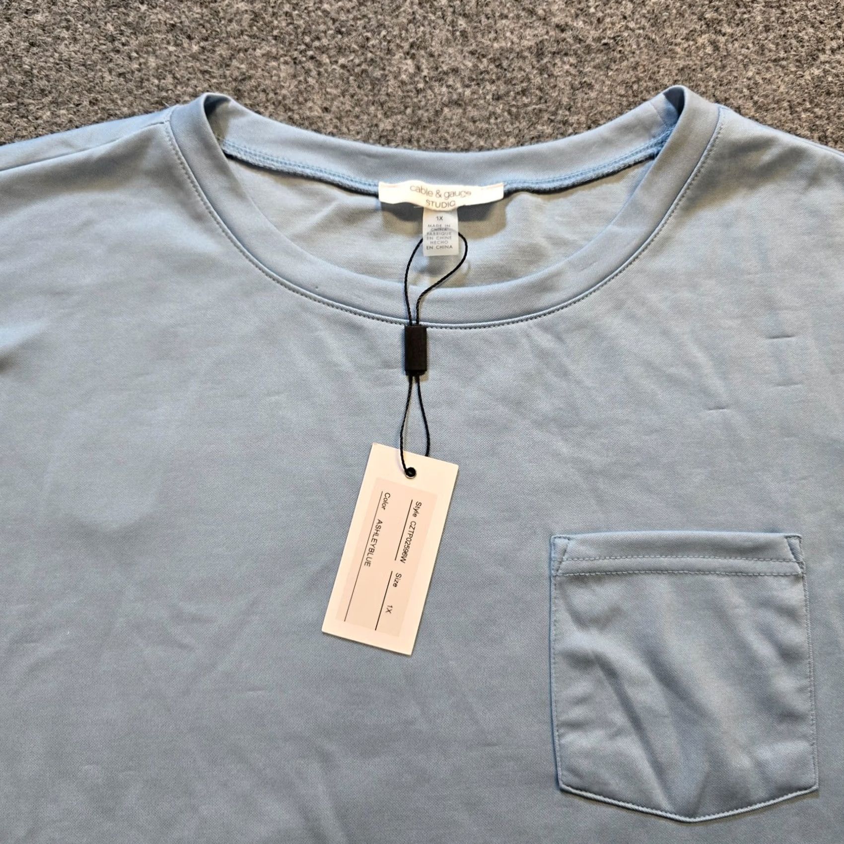 Vintage Cable Gauge Top Womens Size 1X Blue Short Sleeve Soft Stretch Casual Capsule Shirt Size XL / US 12-14 / IT 48-50 - 2 Thumbnail