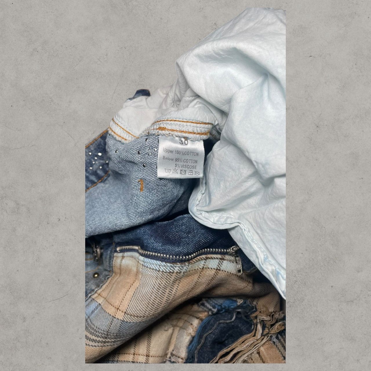 Vale Vale Distressed Worn Plaid Layer Wide Blue Leg Jeans Sz 30 Size US 30 / EU 46 - 9 Thumbnail