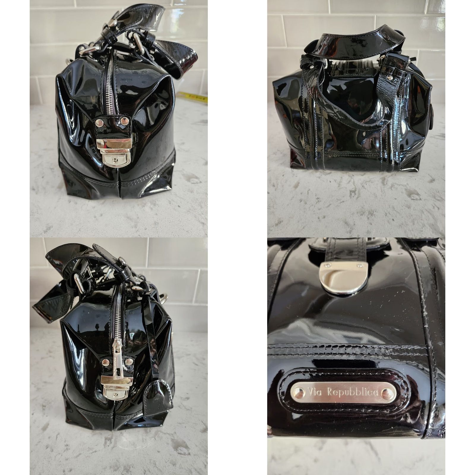 Vintage VIA REPUBBLICA Women's Black Hand Bag Shoulder Bag Medium Black Zip Closure Fashion Handbag Italy Women Contemporary Size ONE SIZE - 8 Thumbnail
