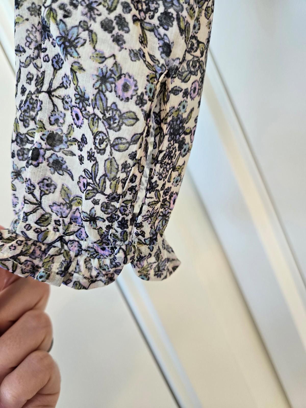Free People Drawstring Floral Print Blouse