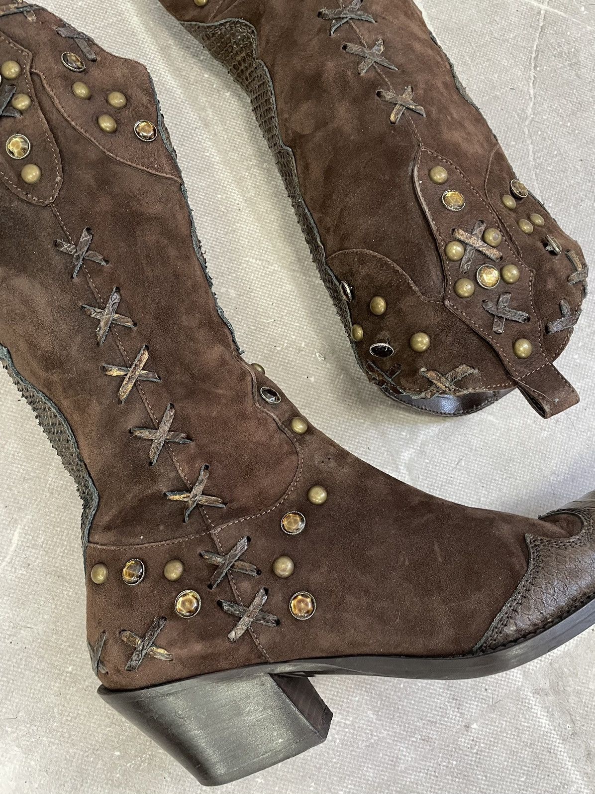 If Six Was Nine Western Style python snake Leather Cowboy Boots Studded 41 Size US 8 / EU 41 - 10 Thumbnail