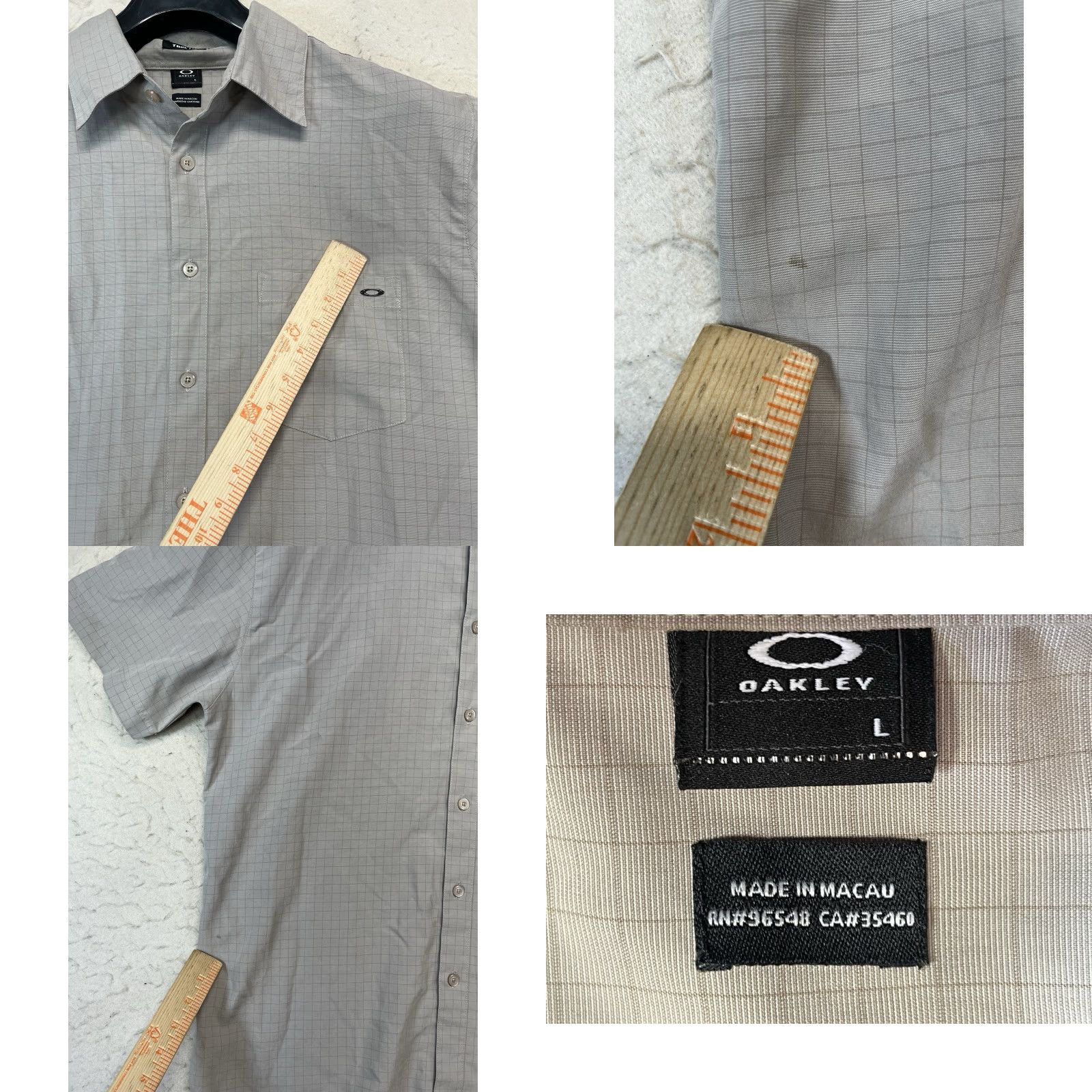 Oakley Oakley Button-Up Short Sleeve Shirt Beige Squares Men's Size Large Pockets Bre breathable Easy Care Lightweight Checkbox? Size US L / EU 52-54 / 3 - 8 Thumbnail