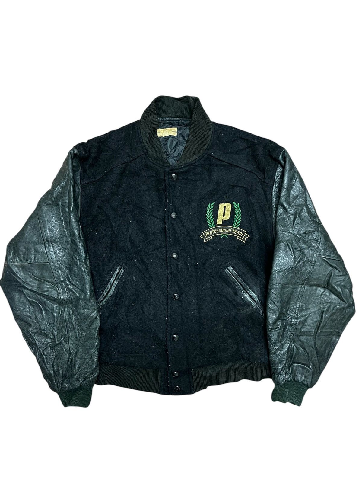Prince 💥Vintage PRINCE Team Golden Logo Varsity Leather Jackets Size US L / EU 52-54 / 3 - 2 Thumbnail