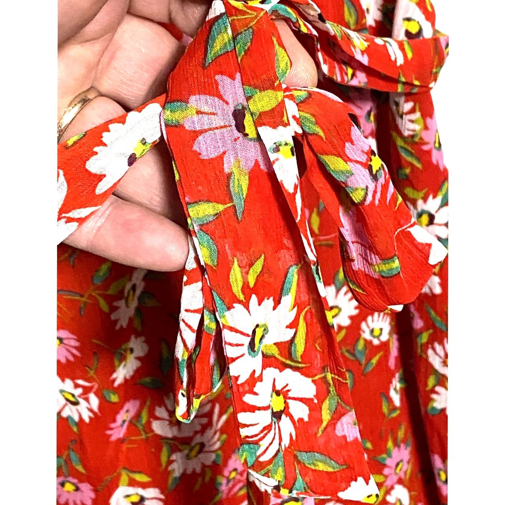 Vintage Draper James Red Floral V Neck Midi Dress 3X Tiered Belted Ruffles Feminine Chic Dress Size XXL / US 16-18 / IT 52-54 - 6 Thumbnail
