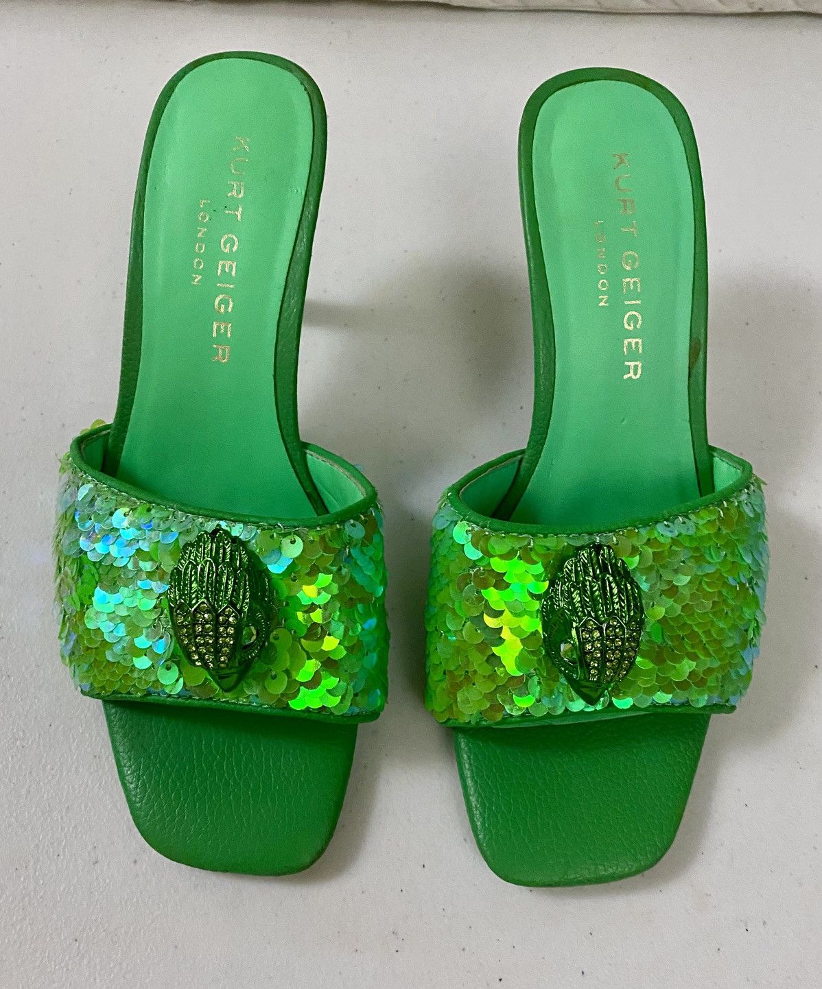 Kurt Geiger KURT GEIGER Green Kensington Sequin-Embellished Woven Mules Size US 6.5 / IT 36.5 - 2 Thumbnail
