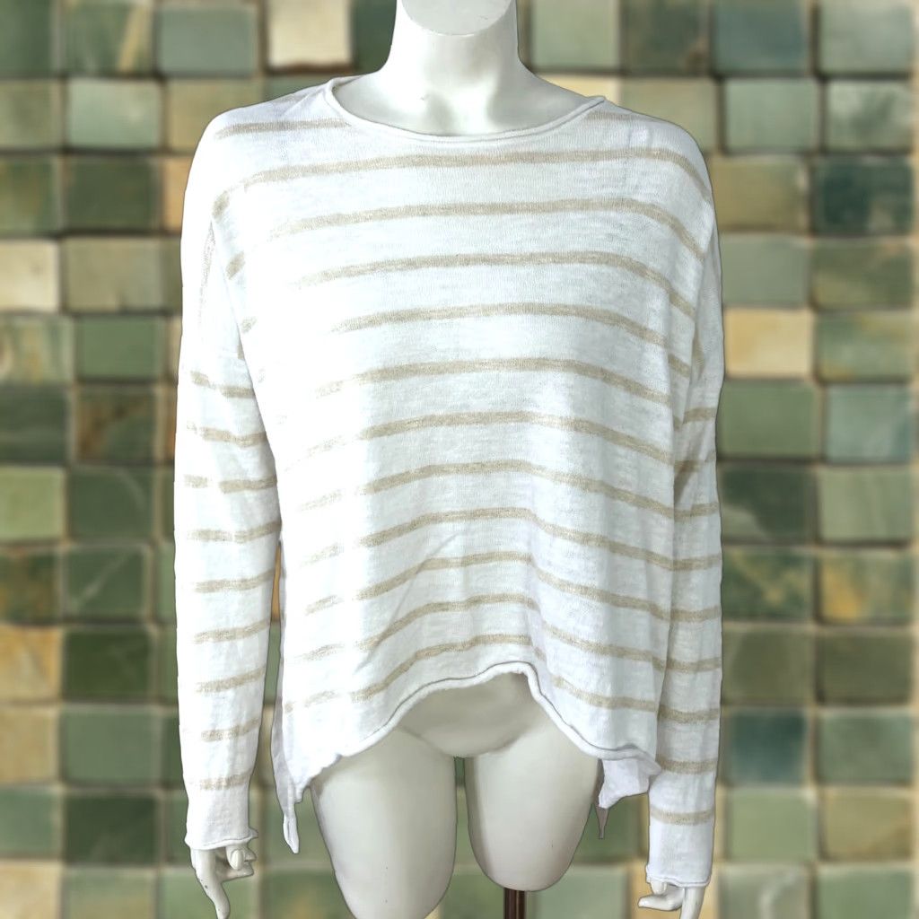 Eileen Fisher Eileen Fisher White Linen Blend Lightweight Boat Neck Pullover Sweater, Medium, Casual Womens, Knit, Classic American Style Size M / US 6-8 / IT 42-44 - 1 Thumbnail