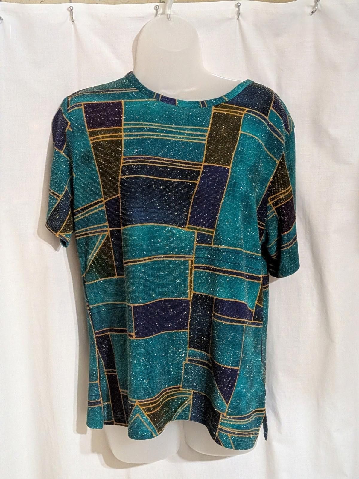 Designer VTG 90s Erin London Stretch Sparkly Color Block Shirt Sz M Size M / US 6-8 / IT 42-44 - 1 Thumbnail