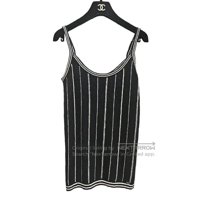 Chanel Black Striped Wool Short Sleeve Top .