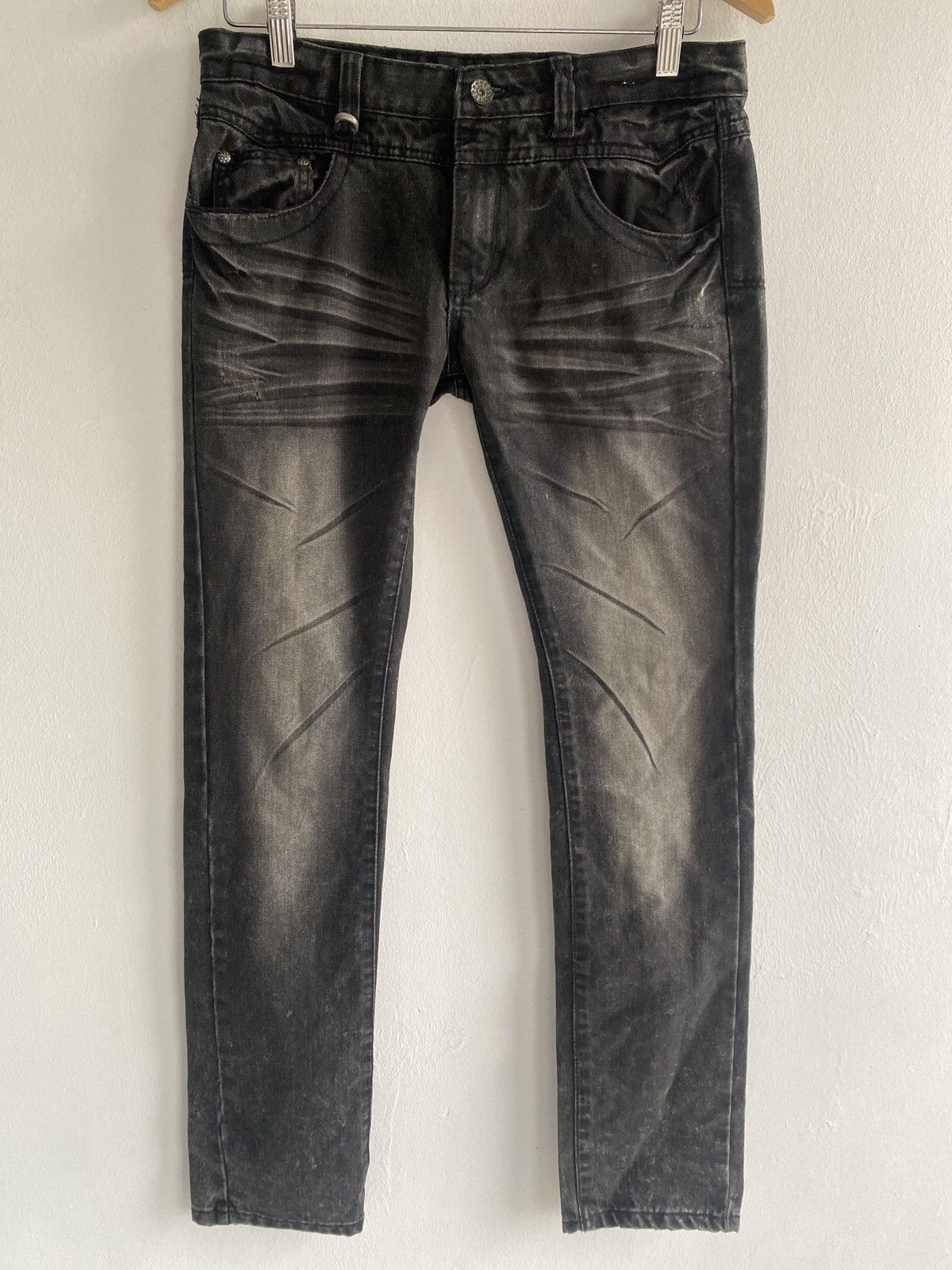 🔥AUTH.The Black Gene🔥 Punk Goth Acid Wash Distressed Jeans