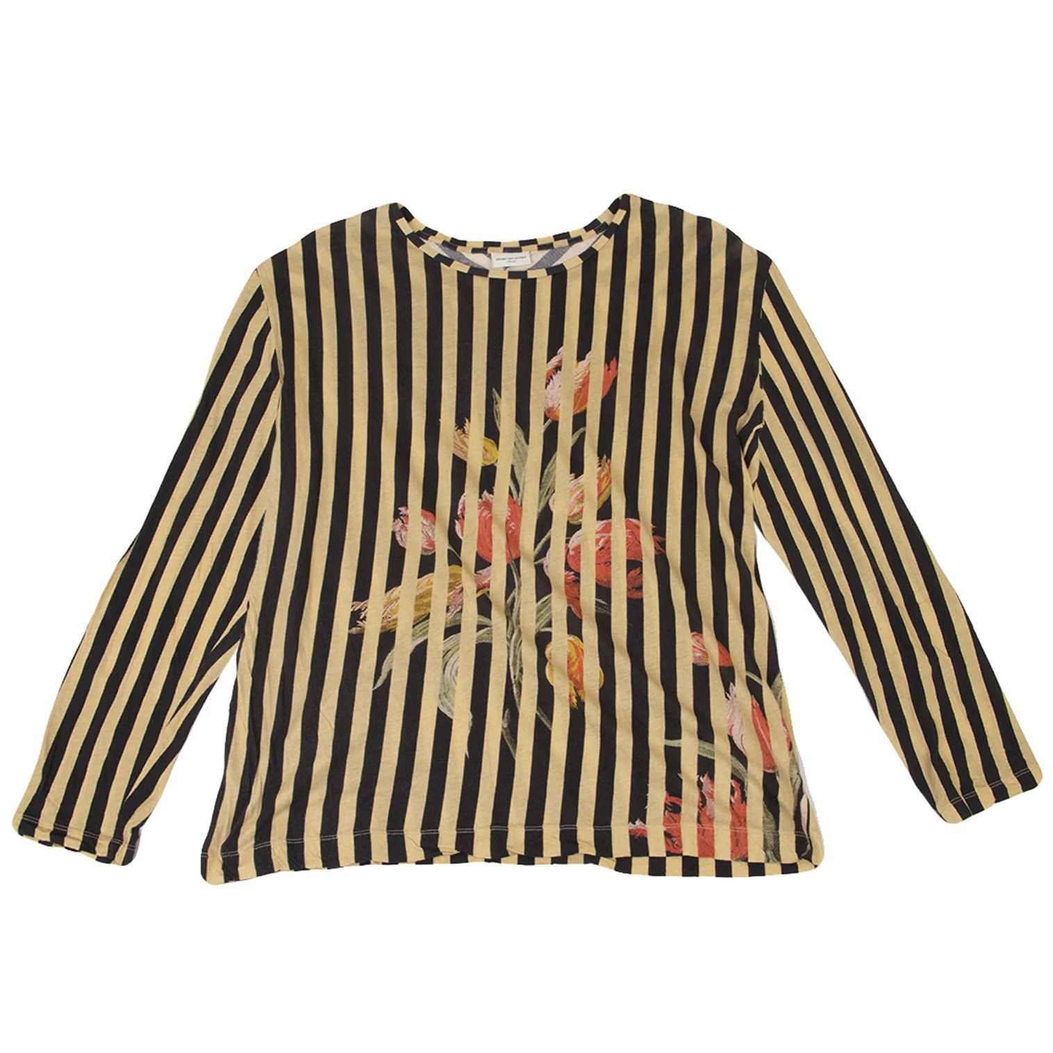 Dries Van Noten Floral Print Striped Cut-and-Sew Top in Yellow and Black Size US M / EU 48-50 / 2 - 1 Thumbnail