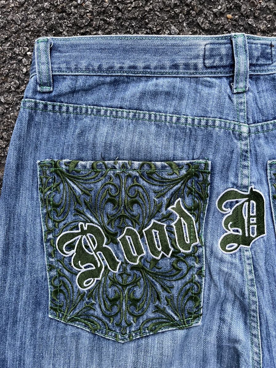 Southpole Baggy Jeans Loose ROAD DAWGS Y2K Washed Blue Denim JNCO Size US 37 - 10 Thumbnail