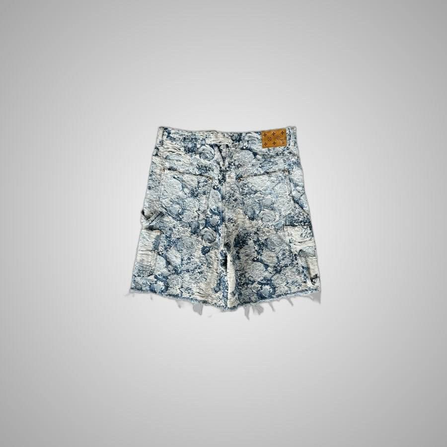 Louis Vuitton LOUIS VUITTON BLUE & WHITE FLORAL DISTRESSED CARPENTERSHORTS Size US 33 - 2 Thumbnail